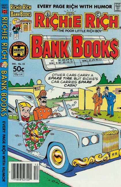 Richie Rich Bank Books 55 - Every Page Rich With Humor - The Poor Little Rich Boy - Chauffeur - Blue Car - Wall