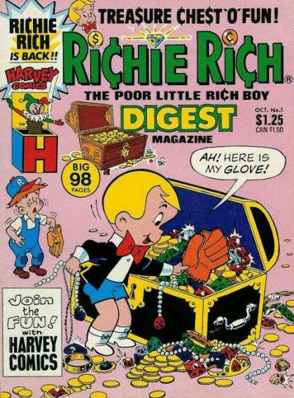 Richie Rich Digest Magazine 1 - Harvey Comics - The Poor Little Rich Boy - Treasure Chest O Fun - Join The Fun - Baseball Glove