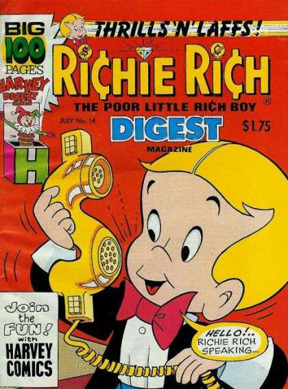 Richie Rich Digest Magazine 14 - Thrills N Laffs - Big 100 Pages - The Poor Little Rich Boy - Harvey - July