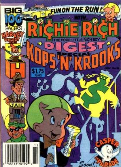 Richie Rich Digest Magazine 16 - Harvey - Fun On The Run - Kops N Krooks - Poor Little Rich Boy - Jack In The Box