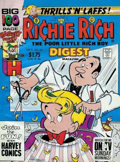 Richie Rich Digest Magazine 24 - Thrills N Laffs - The Poor Little Rich Boy - Number 24 Issue - Harvey Comics - Digest