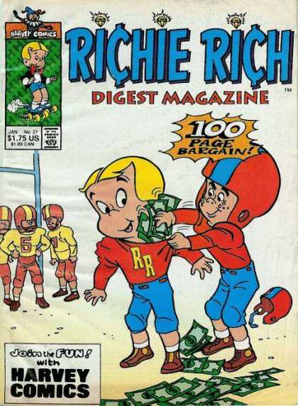 Richie Rich Digest Magazine 27 - 100 Page Bargain - Richie Rich - Football Player - Harvey Comics - Money