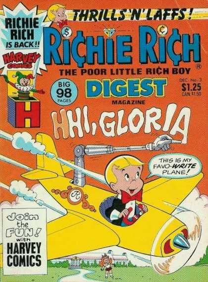 Richie Rich Digest Magazine 3 - Yellow - Plane - Red Bow Tie - Propeller - Robot Arm