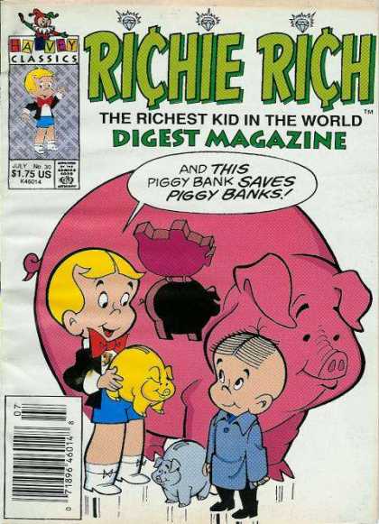 Richie Rich Digest Magazine 30 - Richest - Piggy Banks - Kid - Piggy In Piggy Bank - World Richest