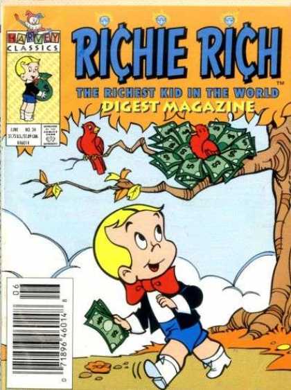 Richie Rich Digest Magazine 34 - Birds - Tree - Nest Of Money - Blonde Boy - Big Red Bow Tie