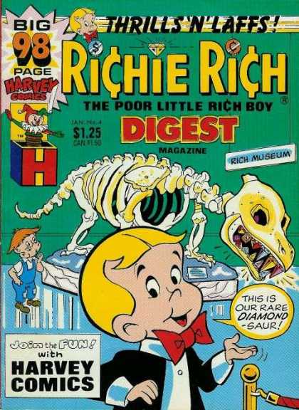 Richie Rich Digest Magazine 4 - Harvey - Museum - Dinosaur - Diamonds - Big
