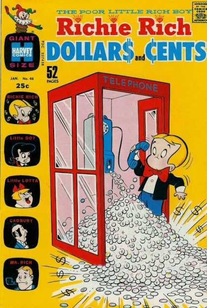 Richie Rich: Dollars & Cents 46 - Red Phone Booth - The Poor Little Rich Boy - Coins - Blue Pay Phone - Red Bowtie