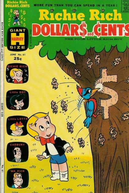 Richie Rich: Dollars & Cents 61 - Woodpecker - Dollar Sign - Tree - Carve - Yellow