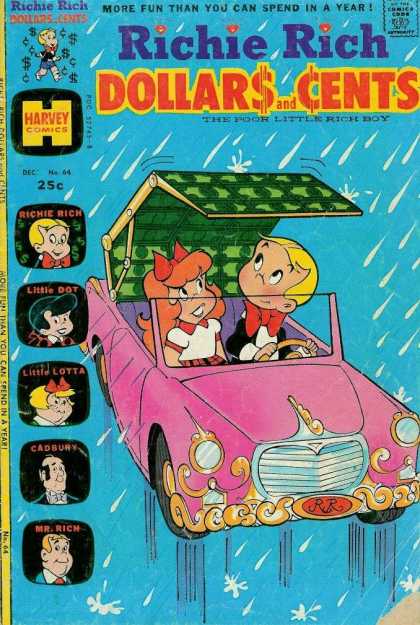 Richie Rich: Dollars & Cents 64 - Rainy Day - Convertable - Pink Car - Girl Friend - Driving