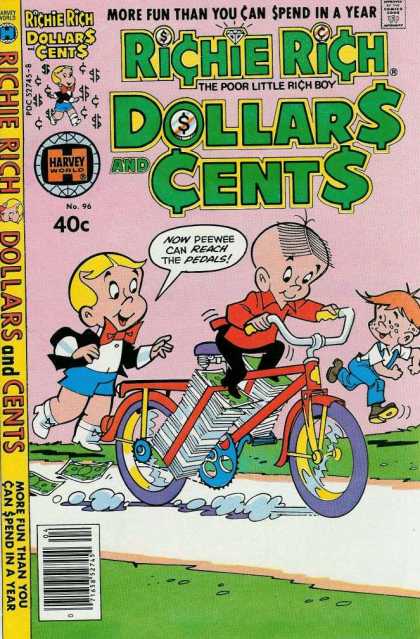 Richie Rich: Dollars & Cents 96 - Stacks Of Money To Help Peddle The Bike - Pink Background - Poor Boys As Friends - Spin Off Comic Book - Good Quality