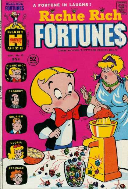 Richie Rich Fortunes 12 - Lots Of Jewls - Fat Lady - 52 Pages - Big Red Bow Tie - Oranges