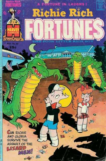 Richie Rich Fortunes 22 - Richie Rich Get Attacked By Lizard Men - Harvey Comics - Richie Rich And His Gloria - Outer Space Lizard Men - The Poor Little Rich Boy