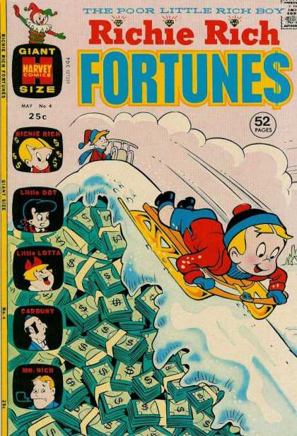 Richie Rich Fortunes 4 - The Poor Little Rich Boy - Giant Size Havery Comics - May No 4 - Sledding - Snow
