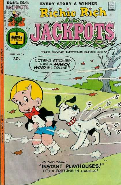 Richie Rich Jackpots 29 - Boy - Bowtie - Dog - Dollar Signs - Leaves In The Wind