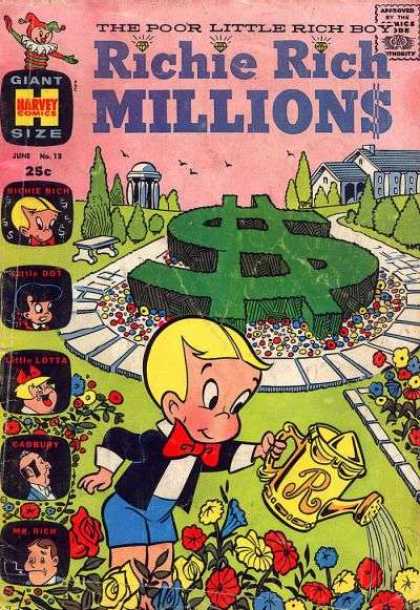 Richie Rich Millions 13 - Bench - Trees - House - Dollar Sign - Watering Can