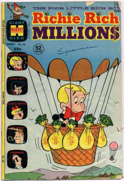 Richie Rich Millions 58 - Harvey Comics - Jack In The Box - Poor Little Rich Boy - Hot Air Balloon - Money Bags
