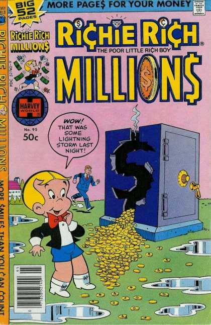 Richie Rich Millions 95 - More Pages For Your Money - Big 52 Pages - Harvey World - Wow That Was Some Lightning Storm Last Night - The Poor Little Rich Boy