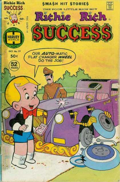 Richie Rich Success Stories 77 - Approved By The Comics Code - The Poor Little Rich Boy - Harvey World - Car - Our Auto-matic Flat Changer Wheel Do The Job