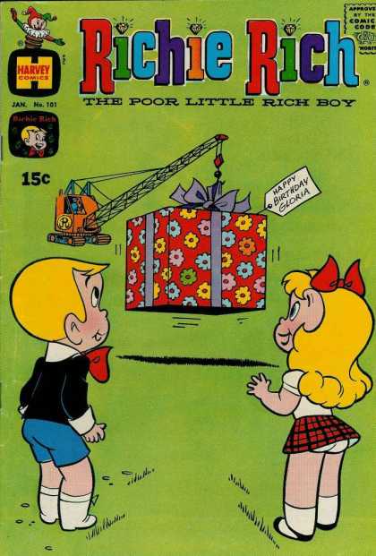 Richie Rich 101 - Harvey Comics - Boy - Girl - Present - Crane