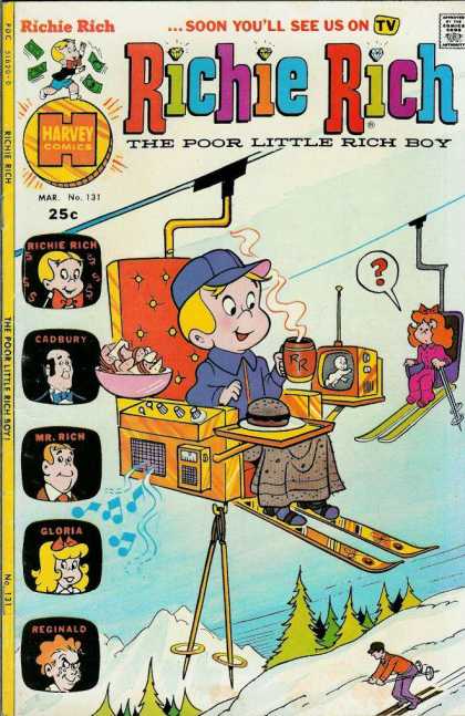 Richie Rich 131 - The Poor Little Rich Boy - Harvey Comics - Cadbury - Reginald - Snow Skiing