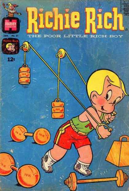 Richie Rich 21 - Harvey Comics - The Poor Little Rich Boy - 12 Cents - Working Out - Weights