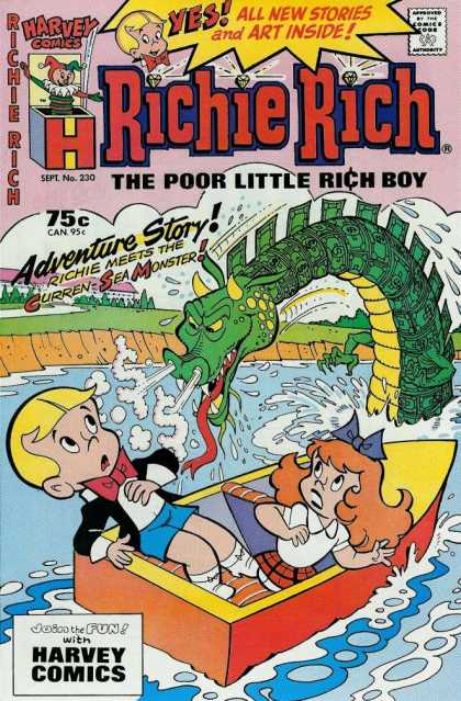 Richie Rich 230 - Richie Meets The Curren Sea Monster - Green Dragon - Boat With Girl - Boat On Water - Sept No 230