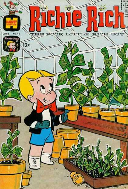 Richie Rich 44 - The Poor Little Rich Boy - April No 44 - Money Plants - Red Bow Tie - Greenhouse
