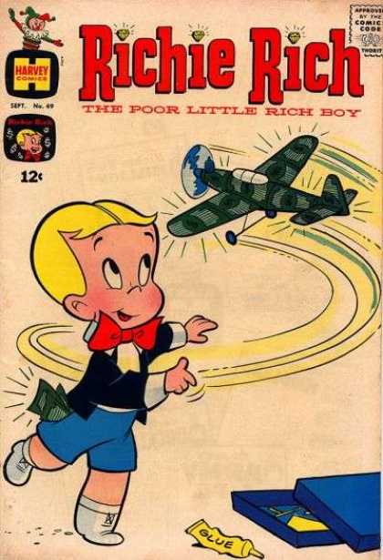 Richie Rich 49 - Poor Little Rich Boy - Harvey Comics - Jack In The Box - Airplane - Toy