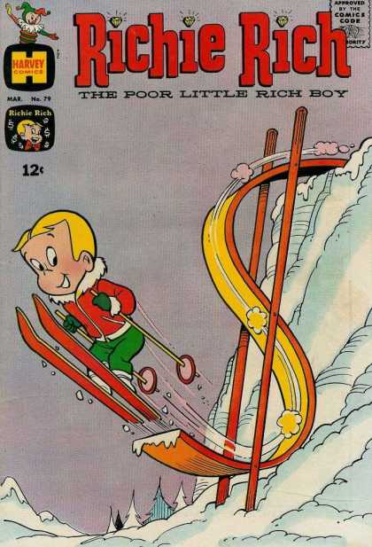 Richie Rich 79 - Harvey Comics - The Poor Little Rich Boy - Snow - Ski - Green Pants