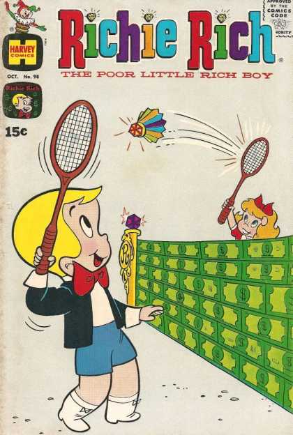 Richie Rich 98 - Poor Little Rich Boy - Harvey Comics - Jack In The Box - Tennis - Racket