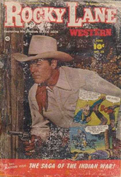 Rocky Lane Western 38 - Black Jack - White Cowboy Hat - White Shirt - Gun - Indian War