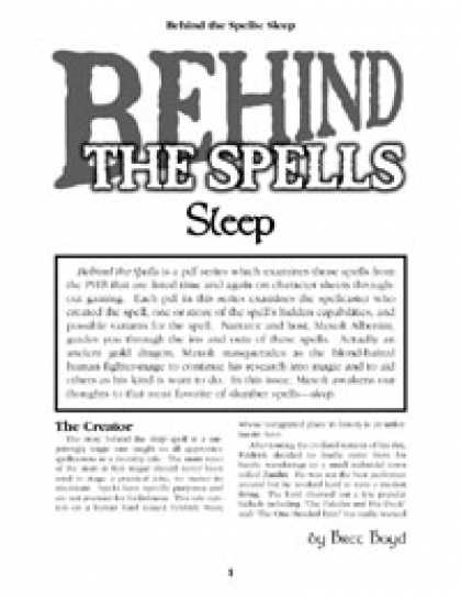Role Playing Games - Behind the Spells: Sleep
