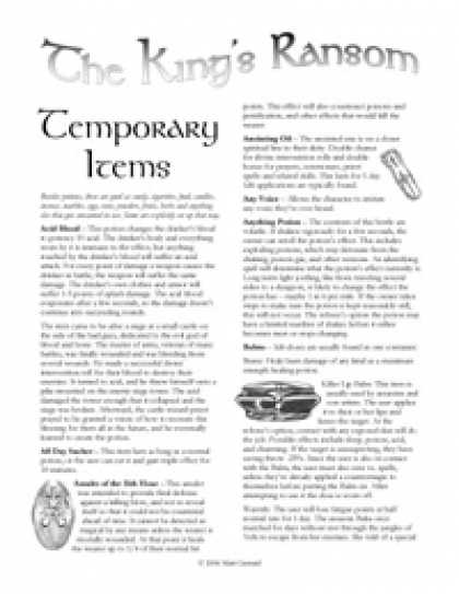 Role Playing Games - The King's Ransom: Temporary Items