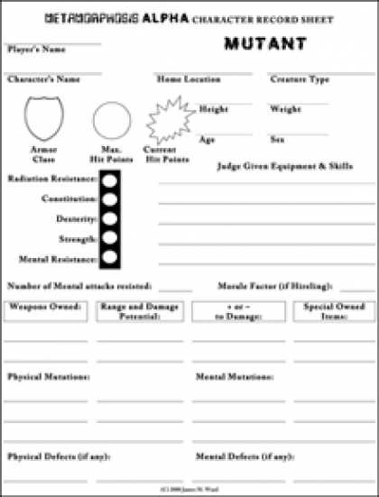 Role Playing Games - MA1e Mutant Character Sheet