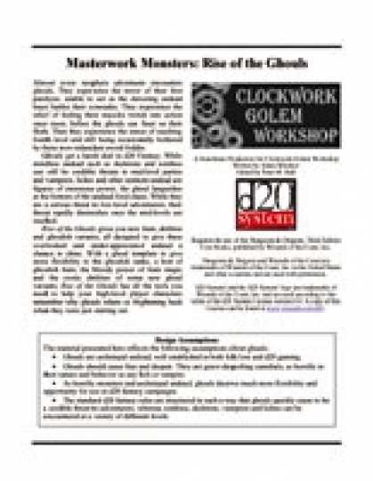 Role Playing Games - Masterwork Monsters: Rise of the Ghouls