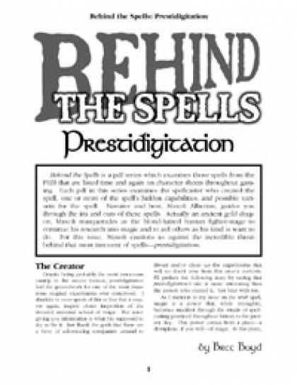 Role Playing Games - Behind the Spells: Prestidigitation