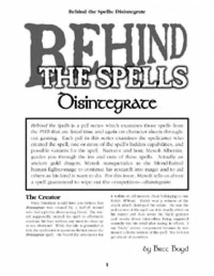 Role Playing Games - Behind the Spells: Disintegrate