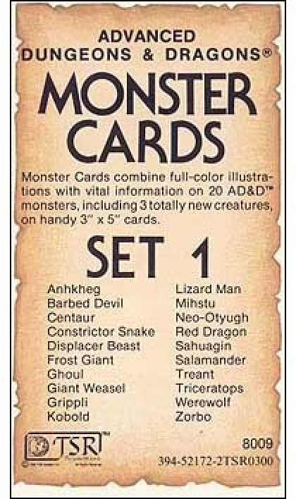 Role Playing Games - AD&D Monster Cards - Set 1