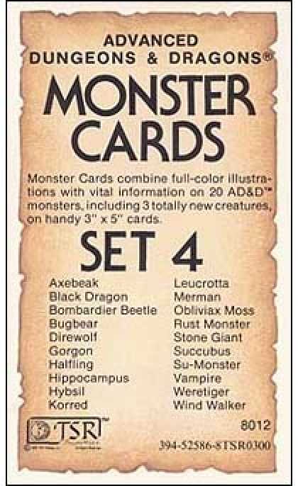 Role Playing Games - AD&D Monster Cards - Set 4