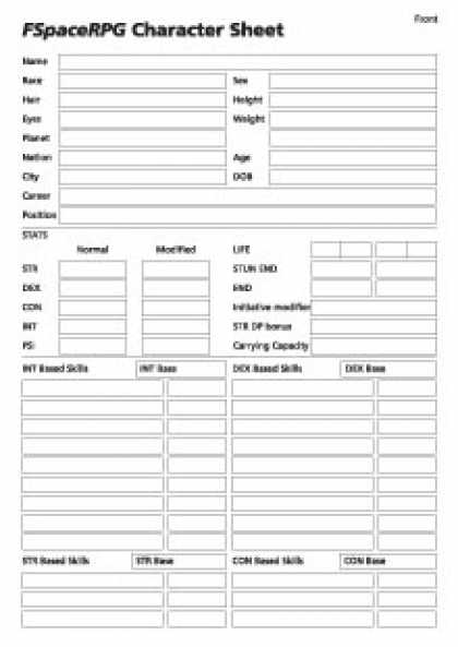 Role Playing Games - FSpaceRPG Character Sheet