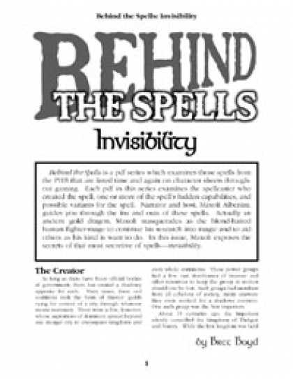 Role Playing Games - Behind the Spells: Invisibility