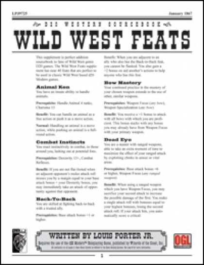 Role Playing Games - Wild West Feats