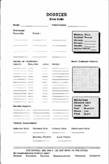 Role Playing Games - Control Character Sheet