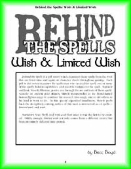 Role Playing Games - Behind the Spells: Wish & Limited Wish