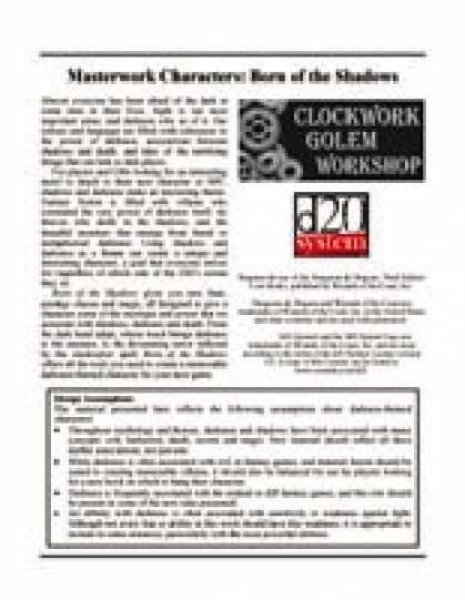Role Playing Games - Masterwork Characters: Born of the Shadows