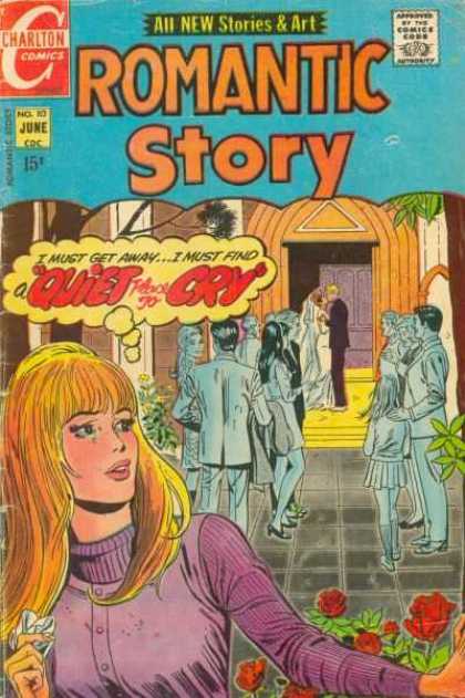 Romantic Story 113 - A Quiet Cry - Love Stories - Wedding At A Chapel - Sad Woman Near Front - Lots Of People