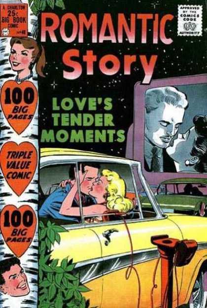 Romantic Story 40 - Loves Tender Moments - Drive-in Movie - Car - Kissing - Movie Screen