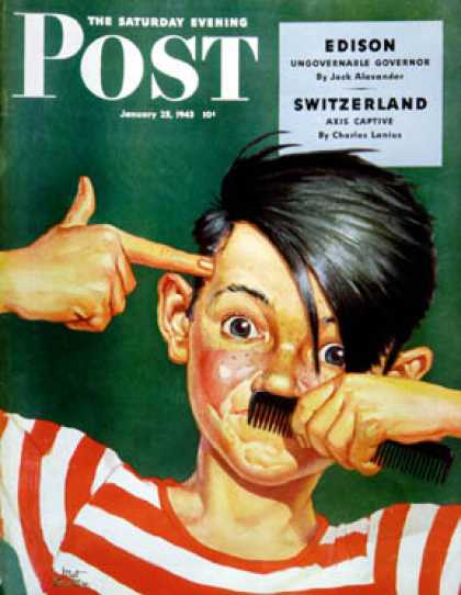 Saturday Evening Post - 1943-01-23: Boy Mimicking Hitler (Mat Kauten)
