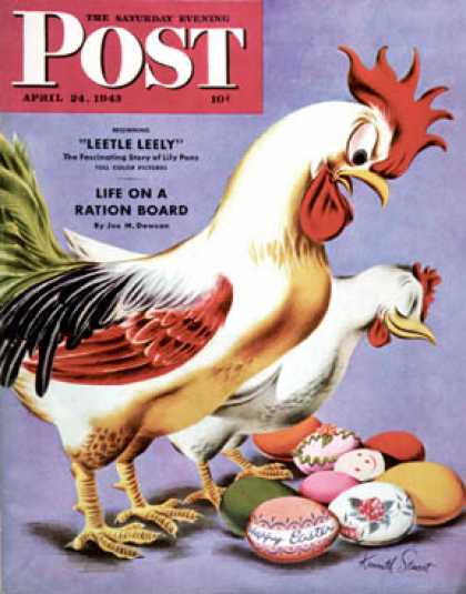 Saturday Evening Post - 1943-04-24: Easter Eggs and Chickens (Ken Stuart)