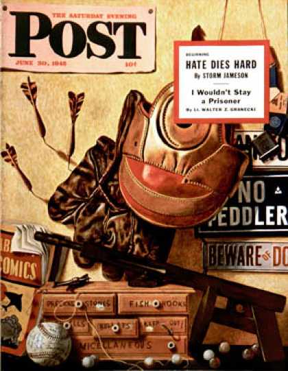 Saturday Evening Post - 1945-06-30: Still Life of Boys Toys (John Atherton)